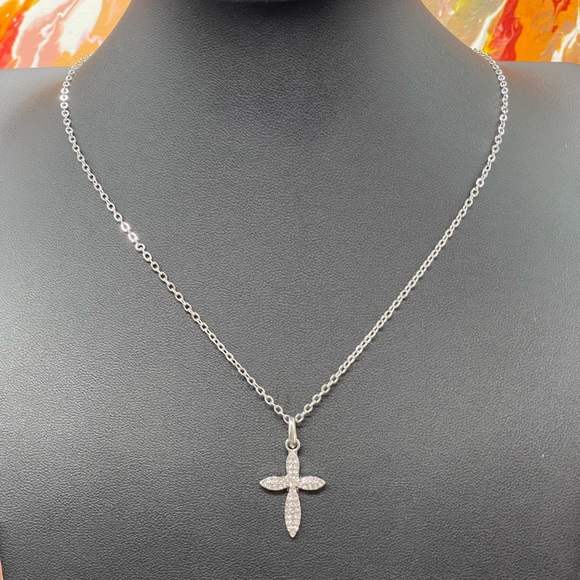 Silver Rhinestone Dainty Cross Pendant Necklace - Picture 3 of 3